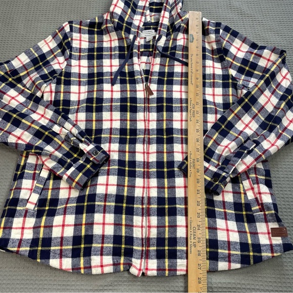LL Bean Scotch Plaid Flannel Full Zip Hoodie Shacket XL Womens Relaxed Fit - Picture 7 of 7